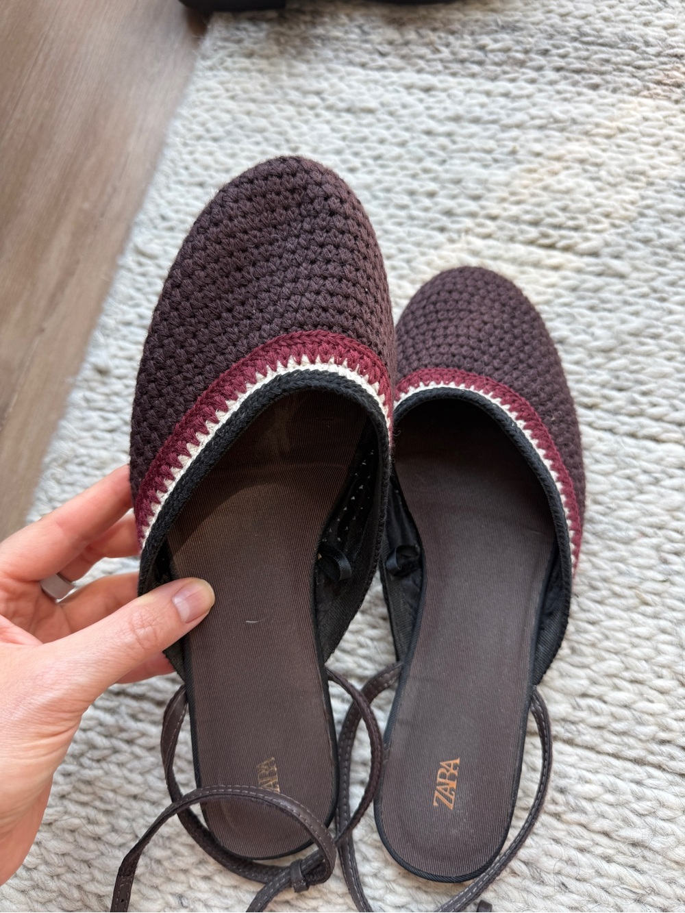 Zara Brown & Burgundy Crochet Slingback Flats